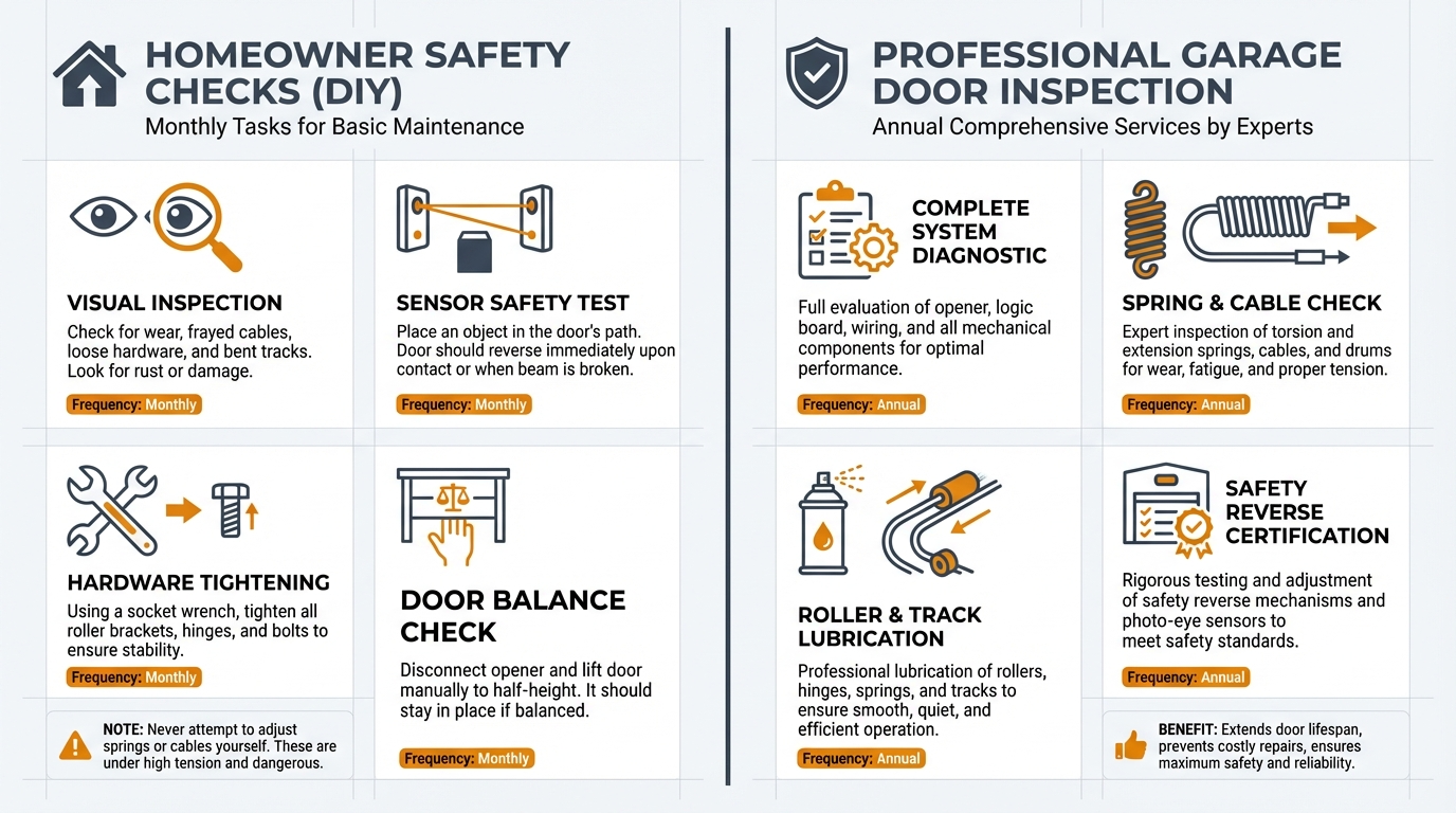 Comparing home safety checks versus professional garage door inspections
