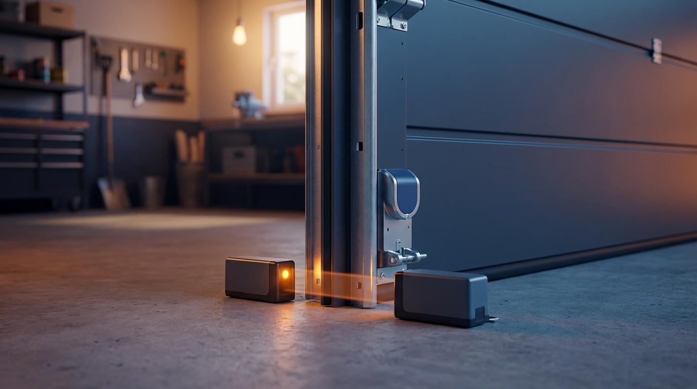 Garage door safety features including sensors and auto-reverse mechanisms