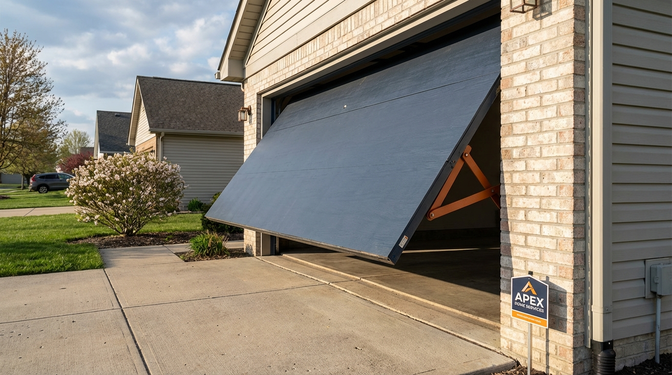 Tilt-up one-piece garage door mechanism illustration