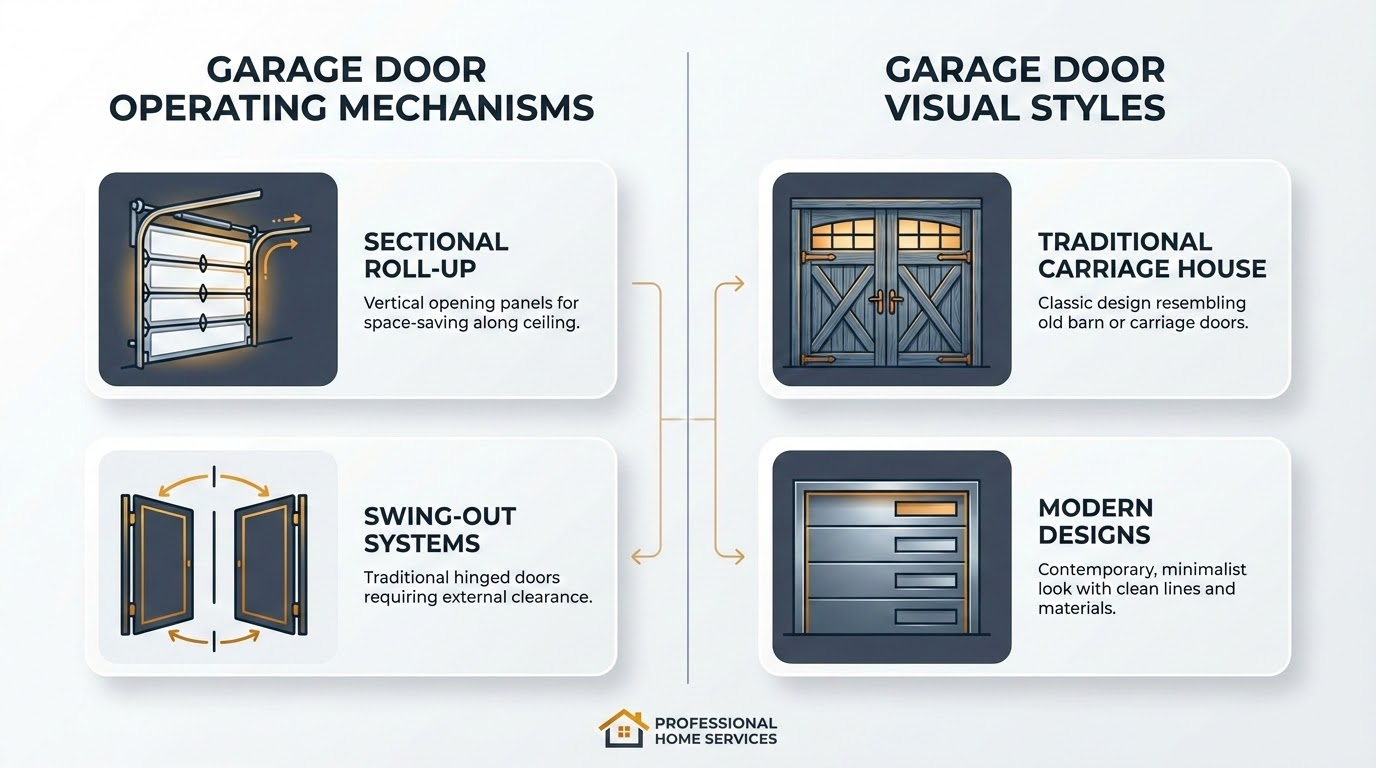 Comparison of garage door types versus styles