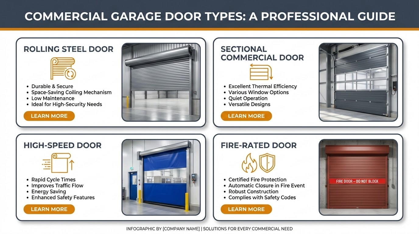 Different types of industrial garage doors for commercial applications