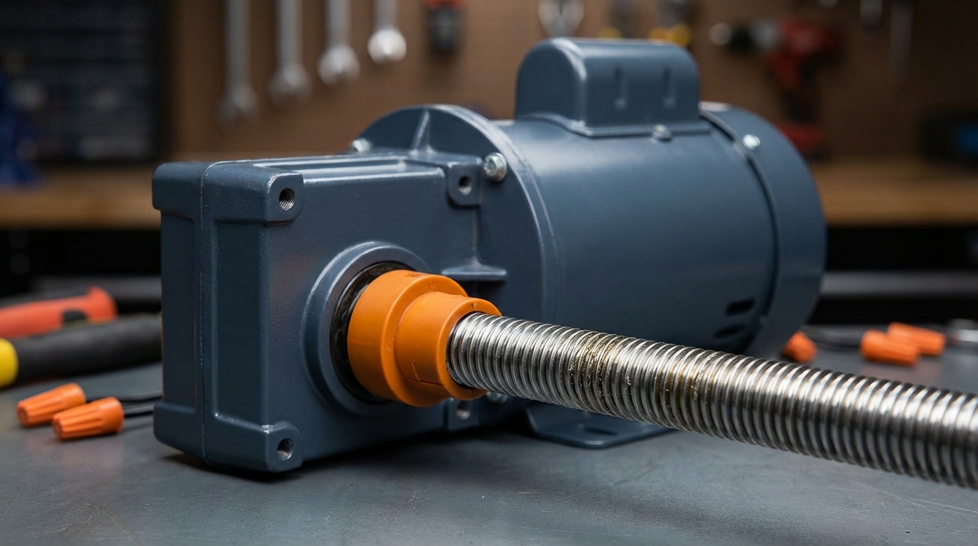 Screw-drive garage door opener mechanism showing threaded steel rod