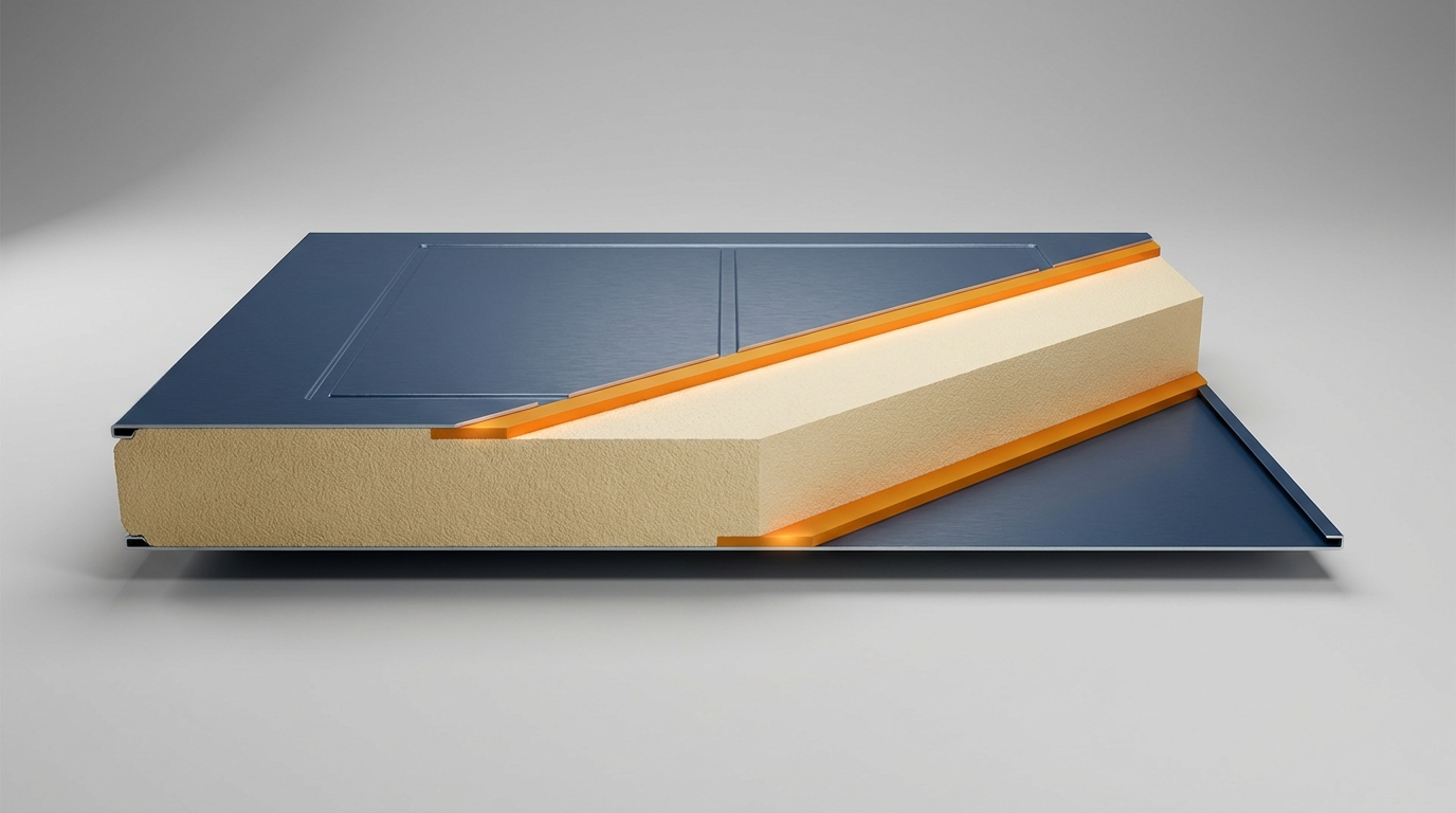Insulated garage door cross-section showing energy efficiency benefits
