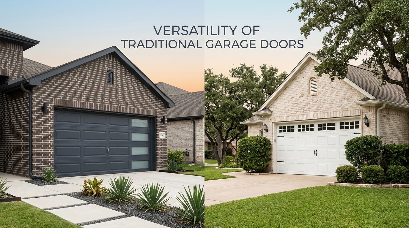 Traditional garage door on a San Antonio home showing timeless curb appeal